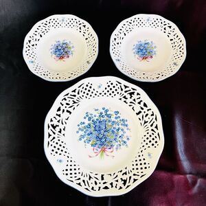 3 Schumann Bavaria Germany Forget Me Not 1 Dinner + 2 Desser Plates Pierced RARE